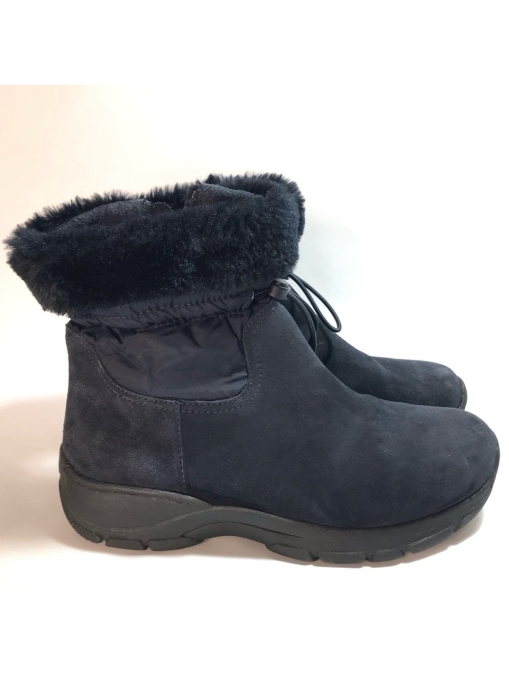 Lands' End Navy Blue Suede Short Snow Boots 8B